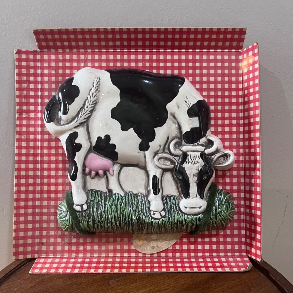 Vtg Farmhouse‎ Mudlen Ceramic Holstein Cow Wall Plaque 3D Grazing Relief Country